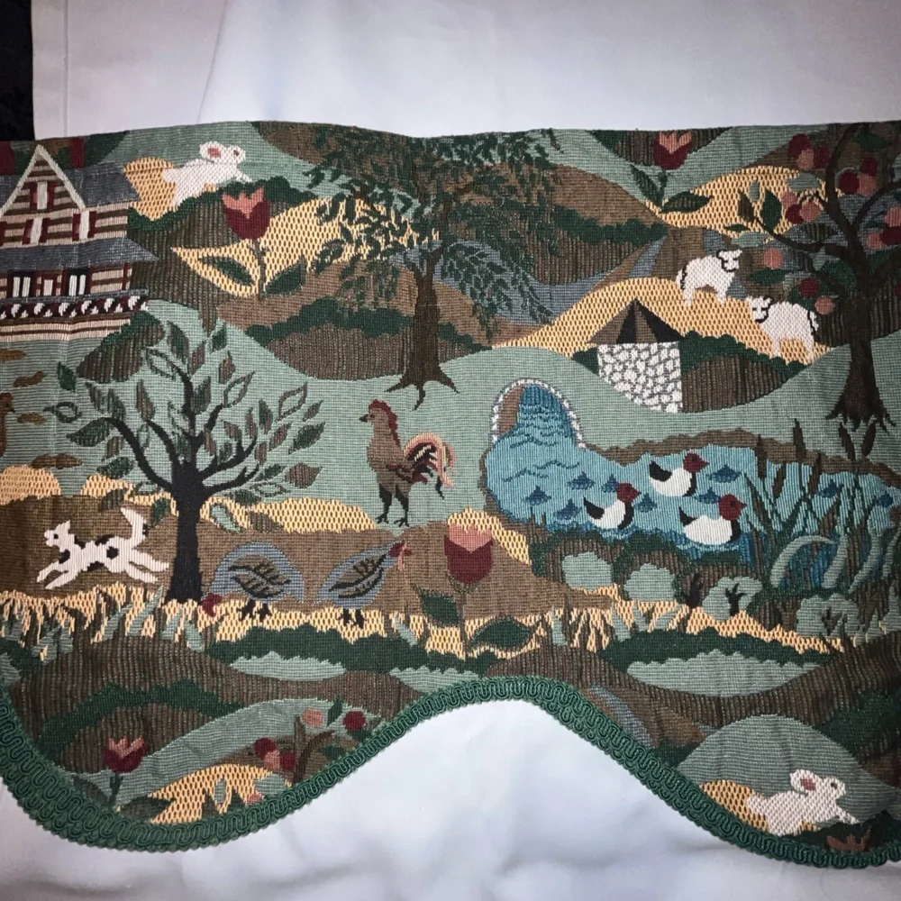 Vintage Tapestry Folk Farmhouse Scenery Valance Curtains Animals 16 X 52